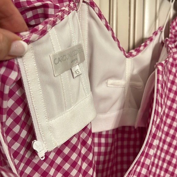 Caroline Constas Corset Bustier in Pink Check Off shoulder Top with bow sleeves - Picture 4 of 4